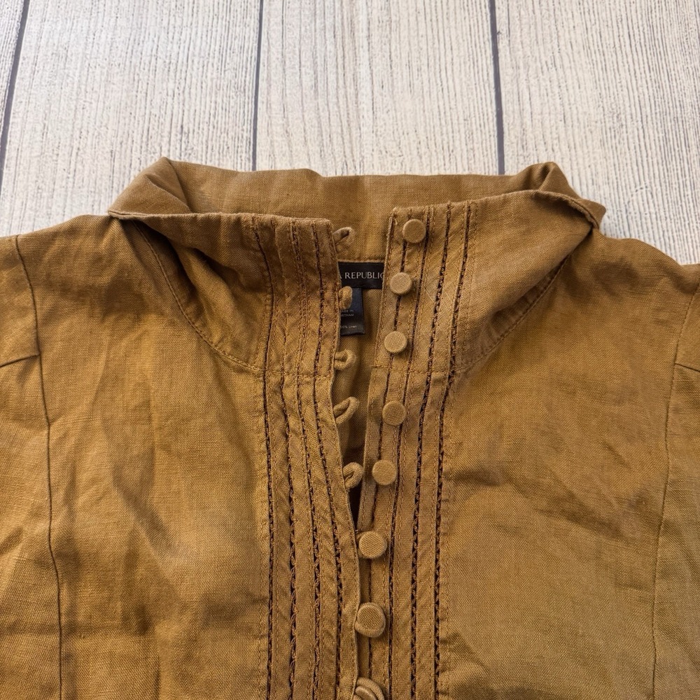 Banana Republic Mira 100% Linen Top Size Medium Horse Hair Brown Women's - Picture 4 of 10